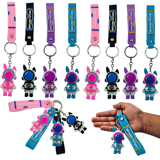 Astronaut Space Keychains (Pack of 1) with Strap Wristband – 22cm Robot-Themed Backpack Charm, Keyring Bag Tag & Key Holder for Kids & Children (Assorted)