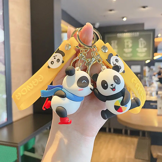 Panda Keychains (Pack of 1) – Cute Cartoon Martial Arts Keyring – Unisex Pocket-Sized Anime Accessory – Novelty Birthday Gift for Boys, Girls & Kids