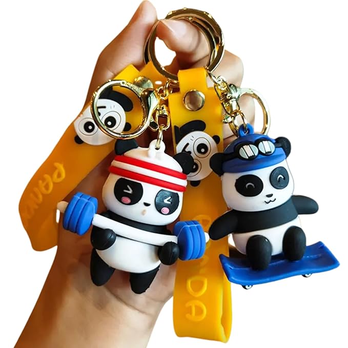 Panda Keychains (Pack of 1) – Cute Cartoon Martial Arts Keyring – Unisex Pocket-Sized Anime Accessory – Novelty Birthday Gift for Boys, Girls & Kids