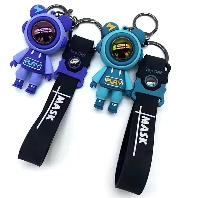 Astronaut Space Keychains (Pack of 1) with Strap Wristband – 22cm Robot-Themed Backpack Charm, Keyring Bag Tag & Key Holder for Kids & Children (Assorted)