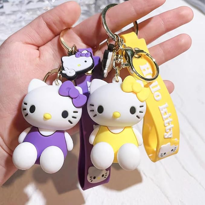 Cute Kitty 3D Keychain | Keyring & Quirky Bag Charm | Hard Silicone,Unbrekable | Travel Essential | Kids Friendly | Comes With Strap & Bag Hook | Single Piece.