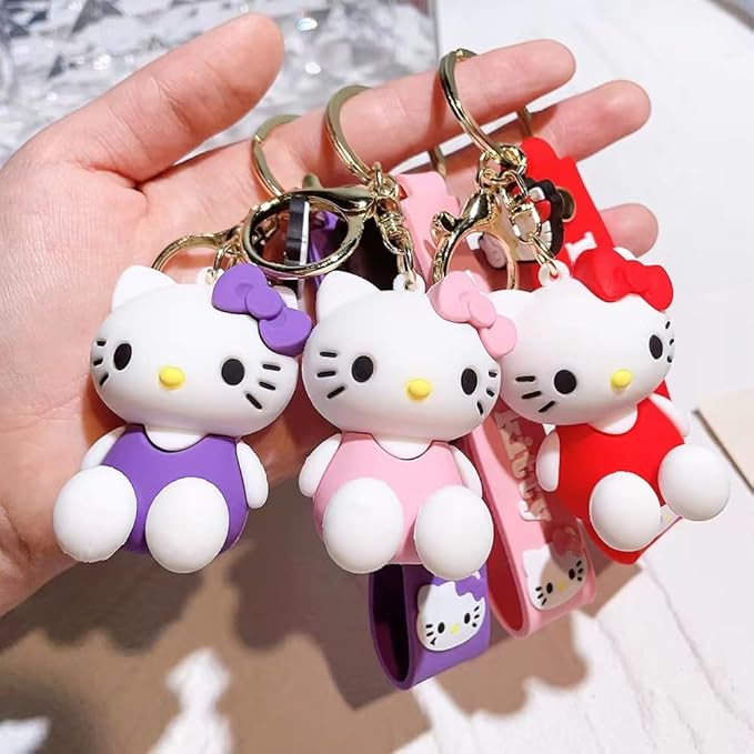 Cute Kitty 3D Keychain | Keyring & Quirky Bag Charm | Hard Silicone,Unbrekable | Travel Essential | Kids Friendly | Comes With Strap & Bag Hook | Single Piece.