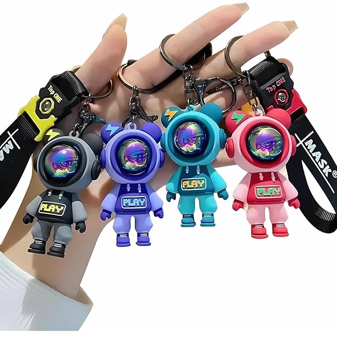 Astronaut Space Keychains (Pack of 1) with Strap Wristband – 22cm Robot-Themed Backpack Charm, Keyring Bag Tag & Key Holder for Kids & Children (Assorted)
