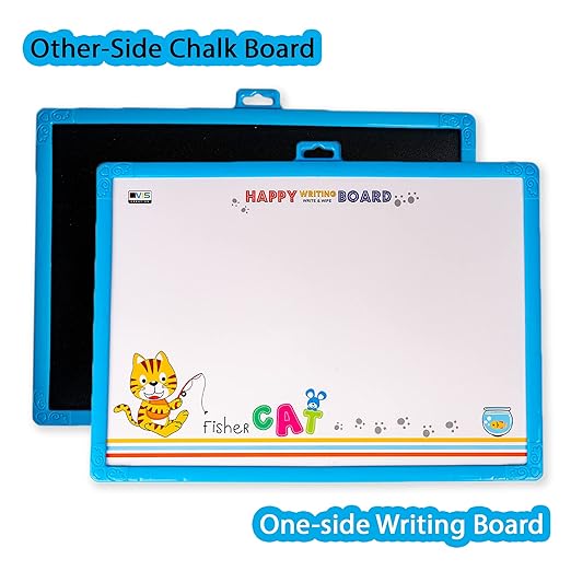 Educational Happy Writing Board 2 in 1 Blue Colour Small for Kids to Write and Learn Their Preschool Lessons with Chalk and Marker