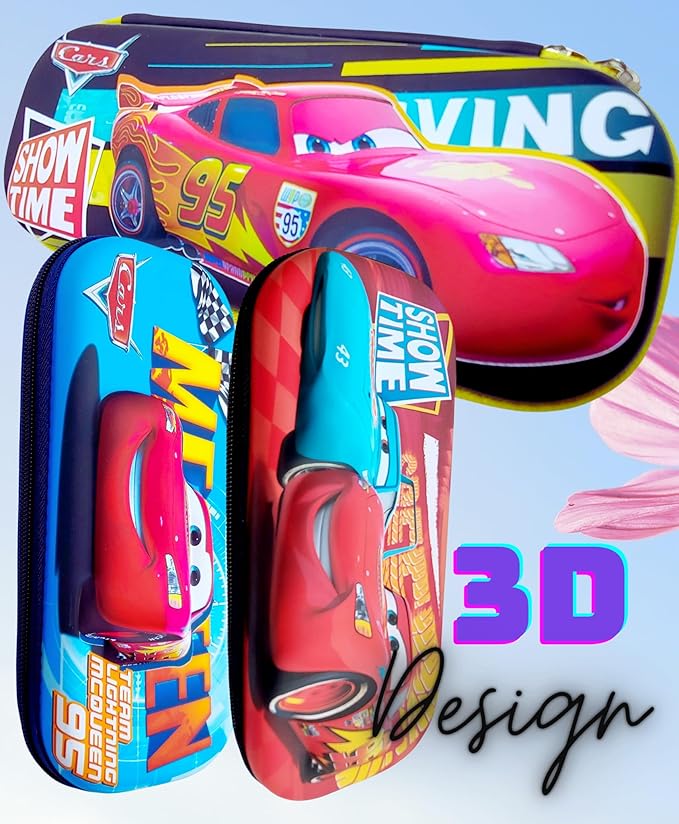 Pencil Box Pouch for Kids (Pack of 1), 3D Cars Pencil Pouch for Boys, Birthday Return Gifts, Gift Ideas for Kids, Stylish Premium Hardtop Stationery Bag for School Students