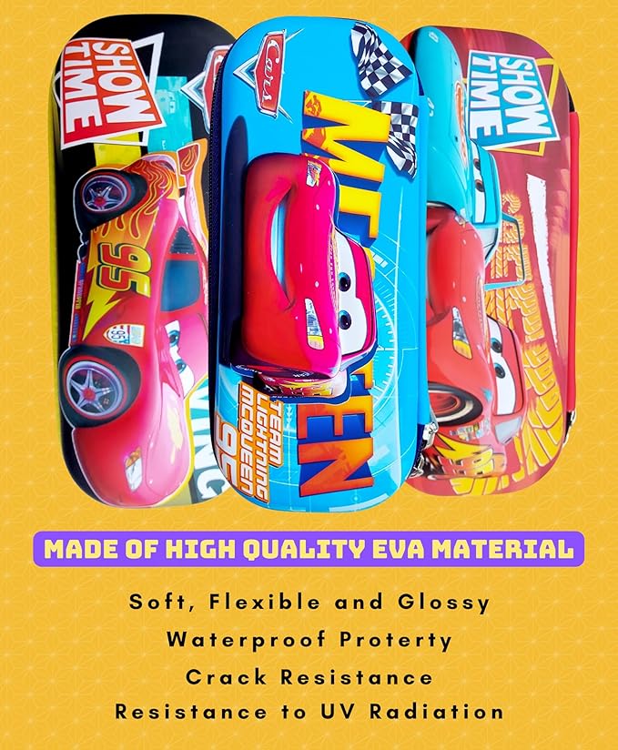 Pencil Box Pouch for Kids (Pack of 1), 3D Cars Pencil Pouch for Boys, Birthday Return Gifts, Gift Ideas for Kids, Stylish Premium Hardtop Stationery Bag for School Students