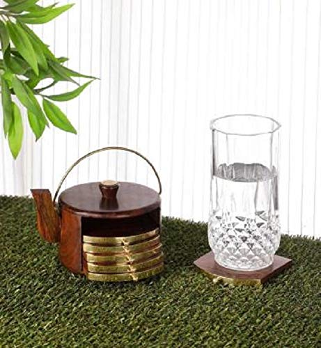 Noafox Mangowood Kettle Shape Coaster Set for Kitchen and Dining Table/Coffee Table.-Set of 6