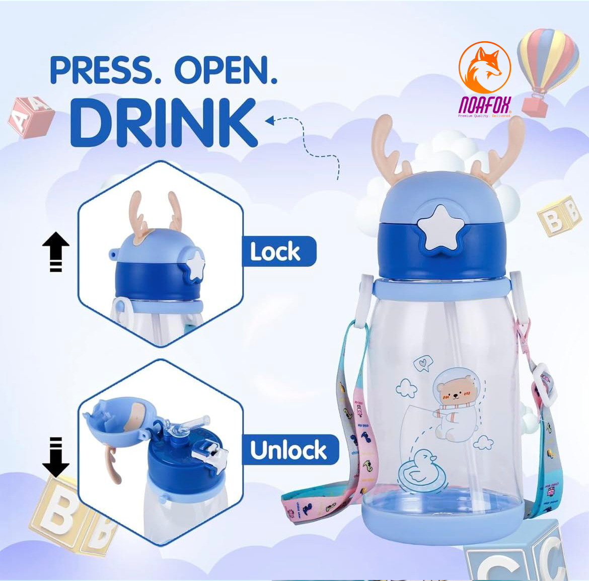 Sipper Water Bottle for Kids (Pack of 1) | Noafox