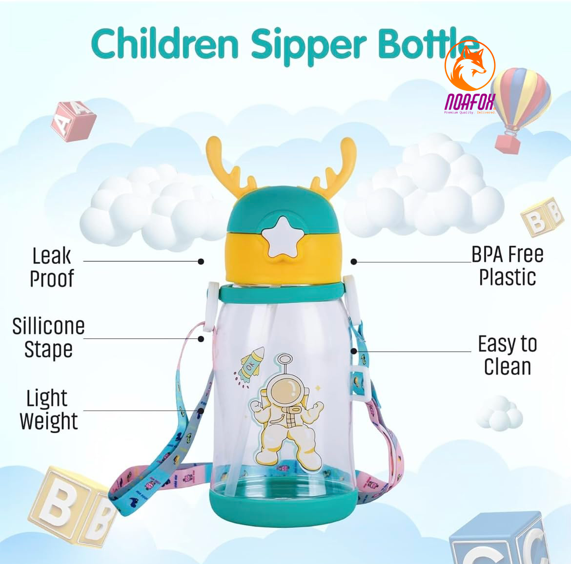Sipper Water Bottle for Kids (Pack of 1) | Noafox