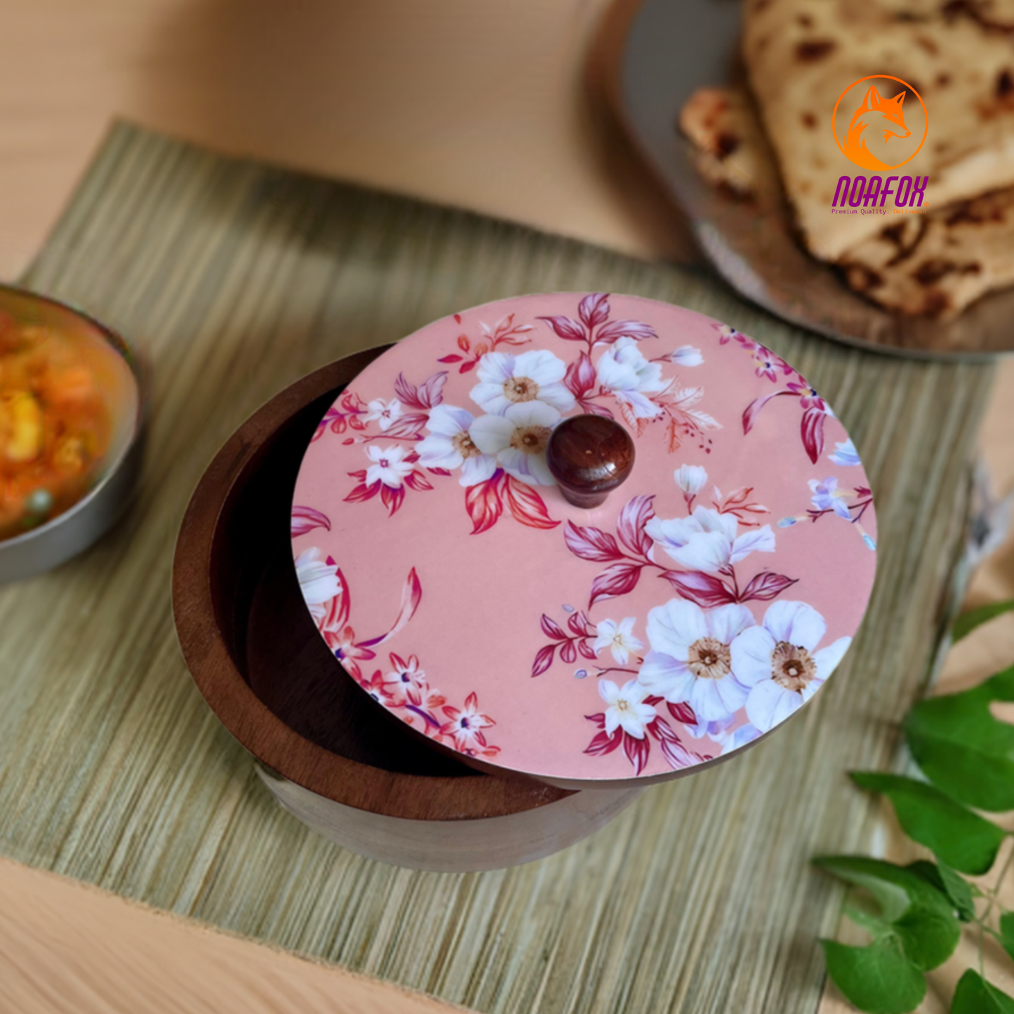 Premium Eco Friendly Wooden Chapati Box | Handcrafted Roti Box with Lid | Bread Storage Container - Pink