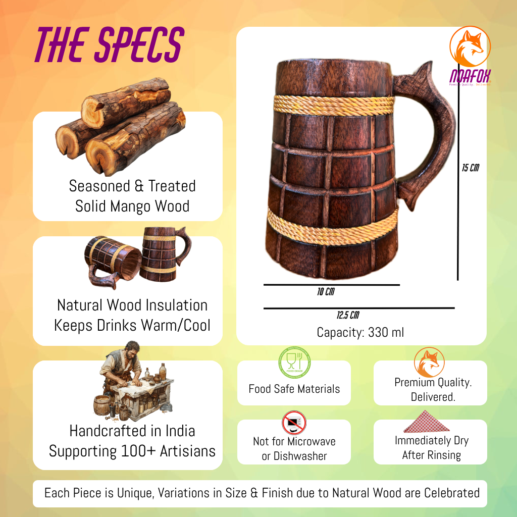Handmade Wooden Mug - 330 ML - Perfect for Coffee, Tea, Beer, or Decorative Use - Unique Rustic Gift