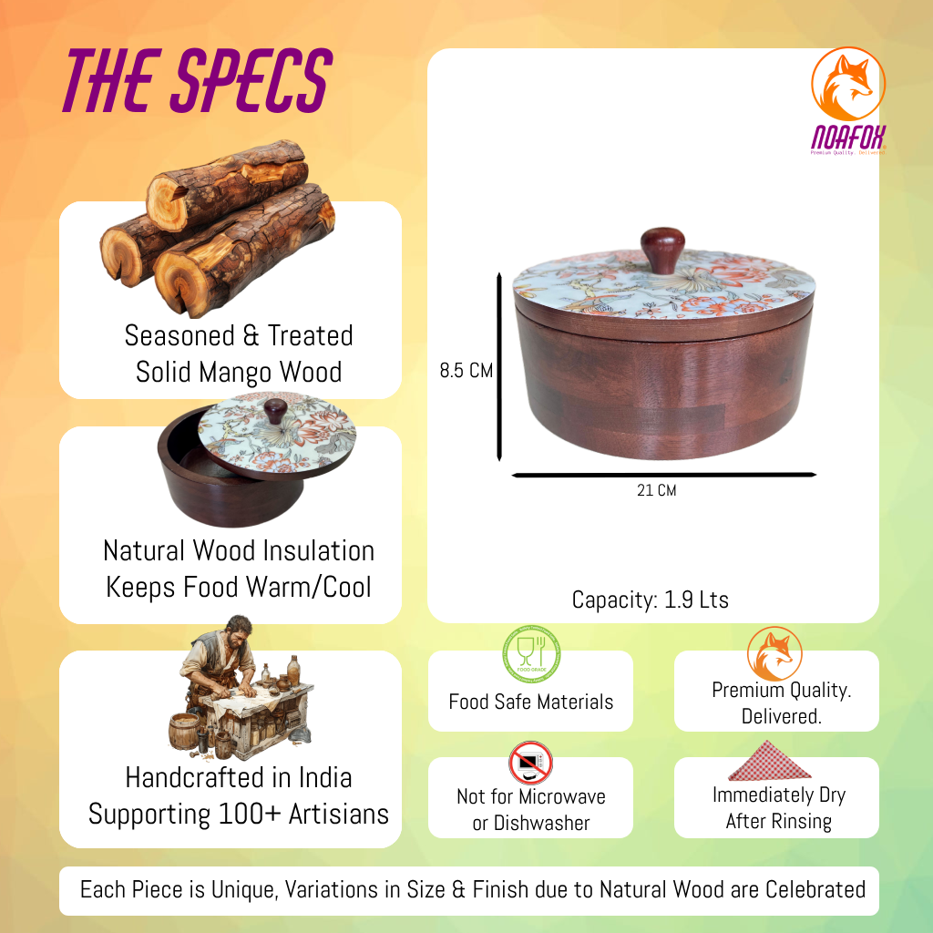 Premium Eco Friendly Wooden Chapati Box | Handcrafted Roti Box with Lid | Bread Storage Container