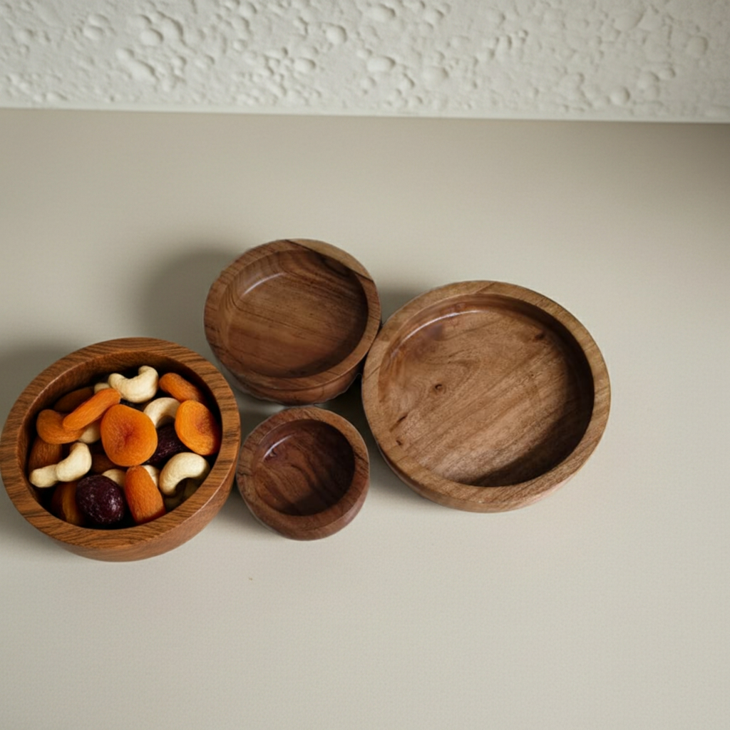 Noafox Wooden Bowl Set of 3 – Handcrafted Natural Hardwood Serving Bowls for Salad, Snacks, Fruit & Home Décor