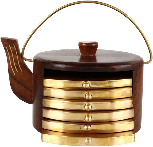 Noafox Mangowood Kettle Shape Coaster Set for Kitchen and Dining Table/Coffee Table.-Set of 6