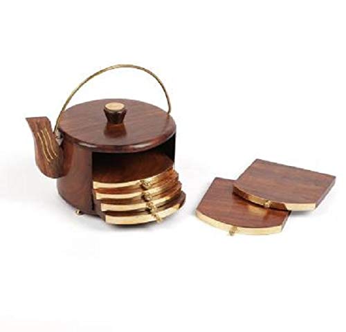 Noafox Mangowood Kettle Shape Coaster Set for Kitchen and Dining Table/Coffee Table.-Set of 6
