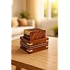 NOAFOX Handcrafted Wooden Coaster Set with Holder, Premium Mango Wood Coasters, Brass Inlay Design, 6-Piece Drink Coaster Set with Decorative Storage Box, Tea Coffee Table Mats for Home Office Gift