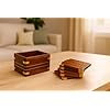NOAFOX Handcrafted Wooden Coaster Set with Holder, Premium Mango Wood Coasters, Brass Inlay Design, 6-Piece Drink Coaster Set with Decorative Storage Box, Tea Coffee Table Mats for Home Office Gift
