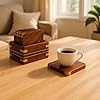 NOAFOX Handcrafted Wooden Coaster Set with Holder, Premium Mango Wood Coasters, Brass Inlay Design, 6-Piece Drink Coaster Set with Decorative Storage Box, Tea Coffee Table Mats for Home Office Gift