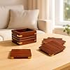 NOAFOX Handcrafted Wooden Coaster Set with Holder, Premium Mango Wood Coasters, Brass Inlay Design, 6-Piece Drink Coaster Set with Decorative Storage Box, Tea Coffee Table Mats for Home Office Gift