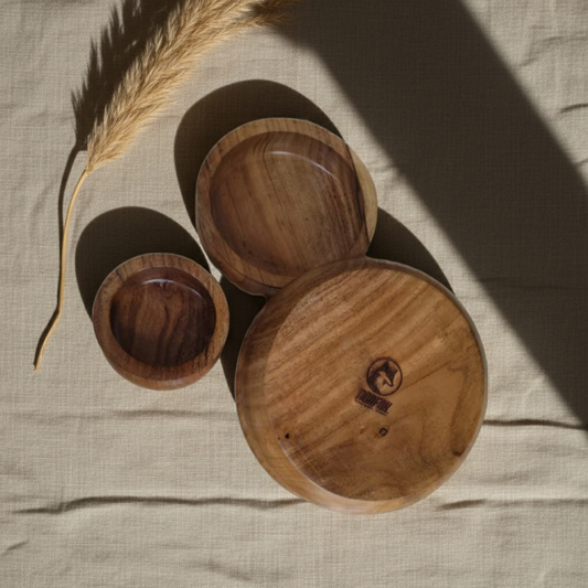 Noafox Wooden Bowl Set of 3 – Handcrafted Natural Hardwood Serving Bowls for Salad, Snacks, Fruit & Home Décor